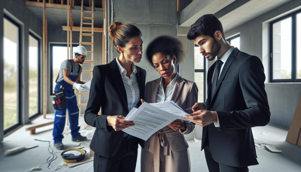 Homebuyer reviewing new construction plans with a contractor