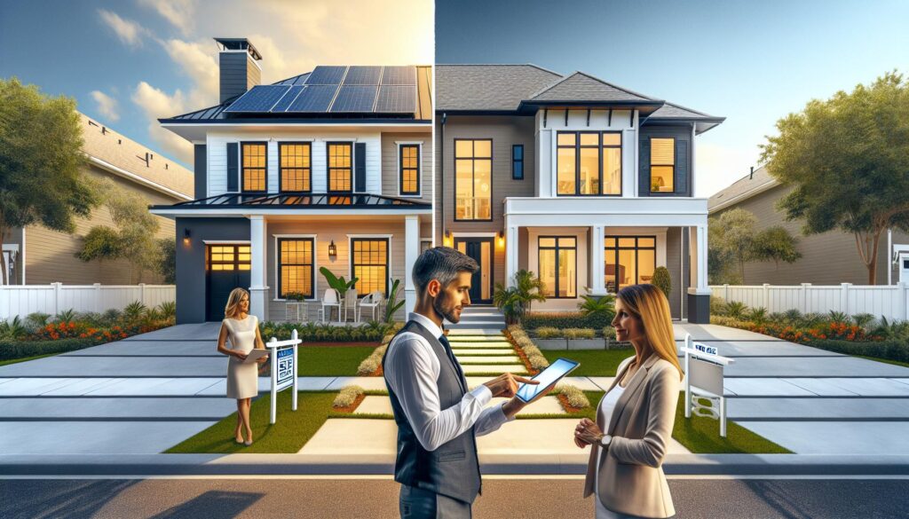 Side-by-side comparison of new construction and pre-owned homes.