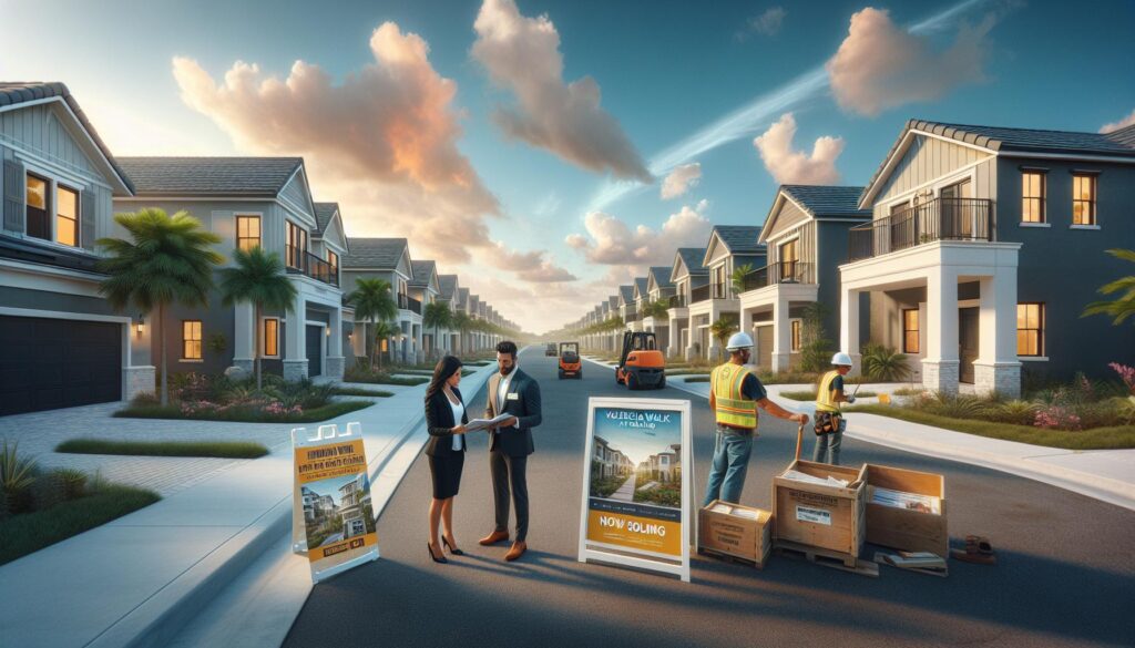 Aerial view of a new construction community in Port St. Lucie with modern homes and green spaces.