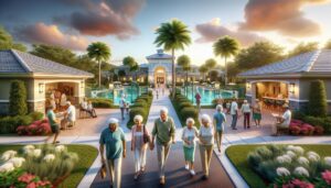 Active adults at Port St. Lucie 55+ community clubhouse.