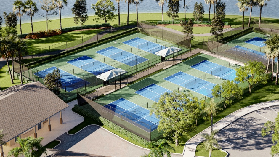 Professional pickleball courts with LED lighting at Four Seasons at Wylder for day and night recreational play