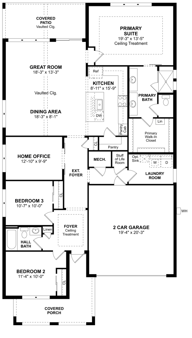 Bogart Model Floor Plan | K. Hovnanian Four Seasons at Wylder Port St. Lucie Bogart Model Floor Plan by K. Hovnanian at Four Seasons at Wylder – 3 bedrooms, 2 baths, 2-car garage, Port St. Lucie, FL