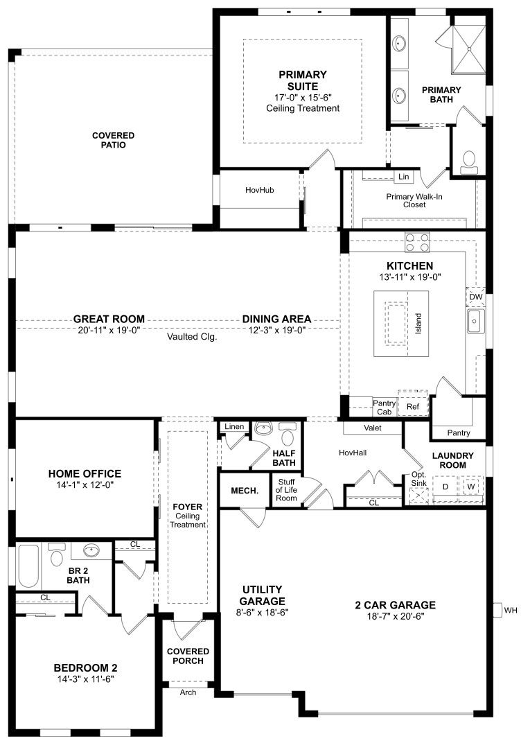 Carver Model Floor Plan | K. Hovnanian Four Seasons at Wylder Port St. Lucie Carver Model Floor Plan by K. Hovnanian at Four Seasons at Wylder – 2 bedrooms, 2.5 baths, 2-car garage, Port St. Lucie, FL