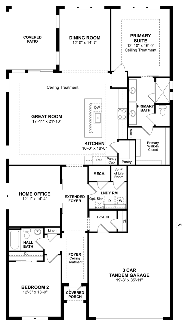 Kelly Model Floor Plan | Four Seasons at Wylder Port St. Lucie Kelly Model Floor Plan by K. Hovnanian at Four Seasons at Wylder – 2 bedrooms, 2 baths, home office, 3-car garage, Port St. Lucie FL