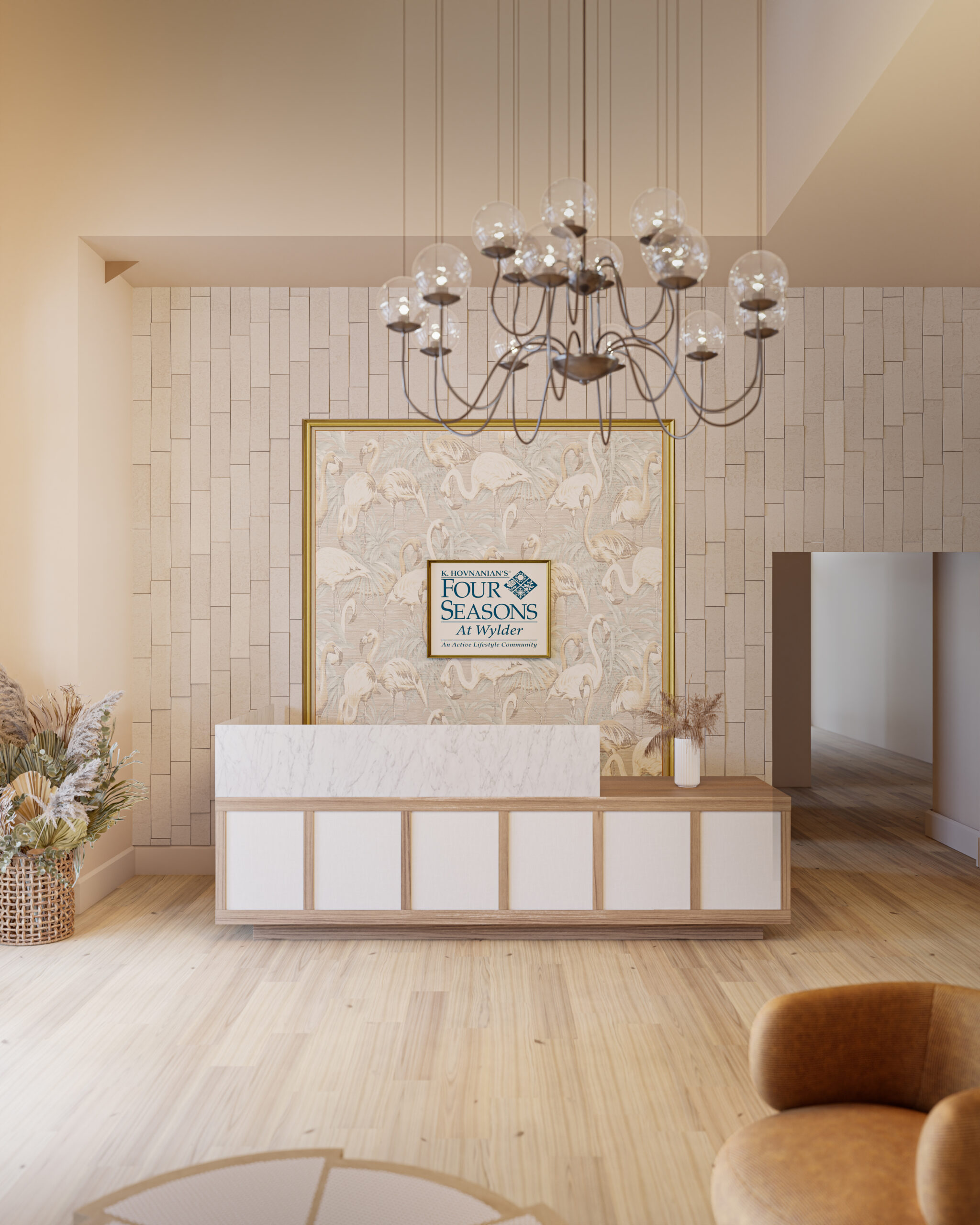 Audubon Club kitchen and gathering space with island and premium finishes