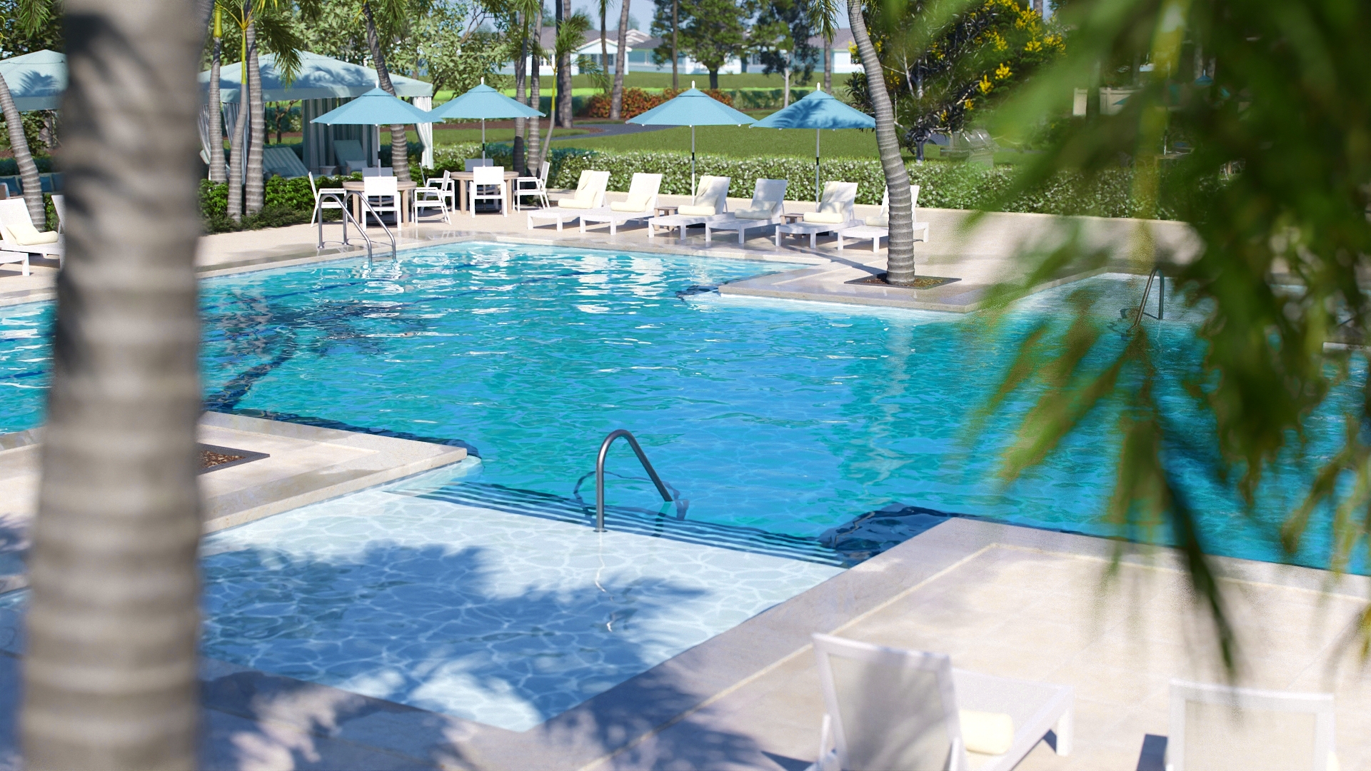 Comprehensive view of Four Seasons at Wylder resort-style pool amenities and recreational facilities