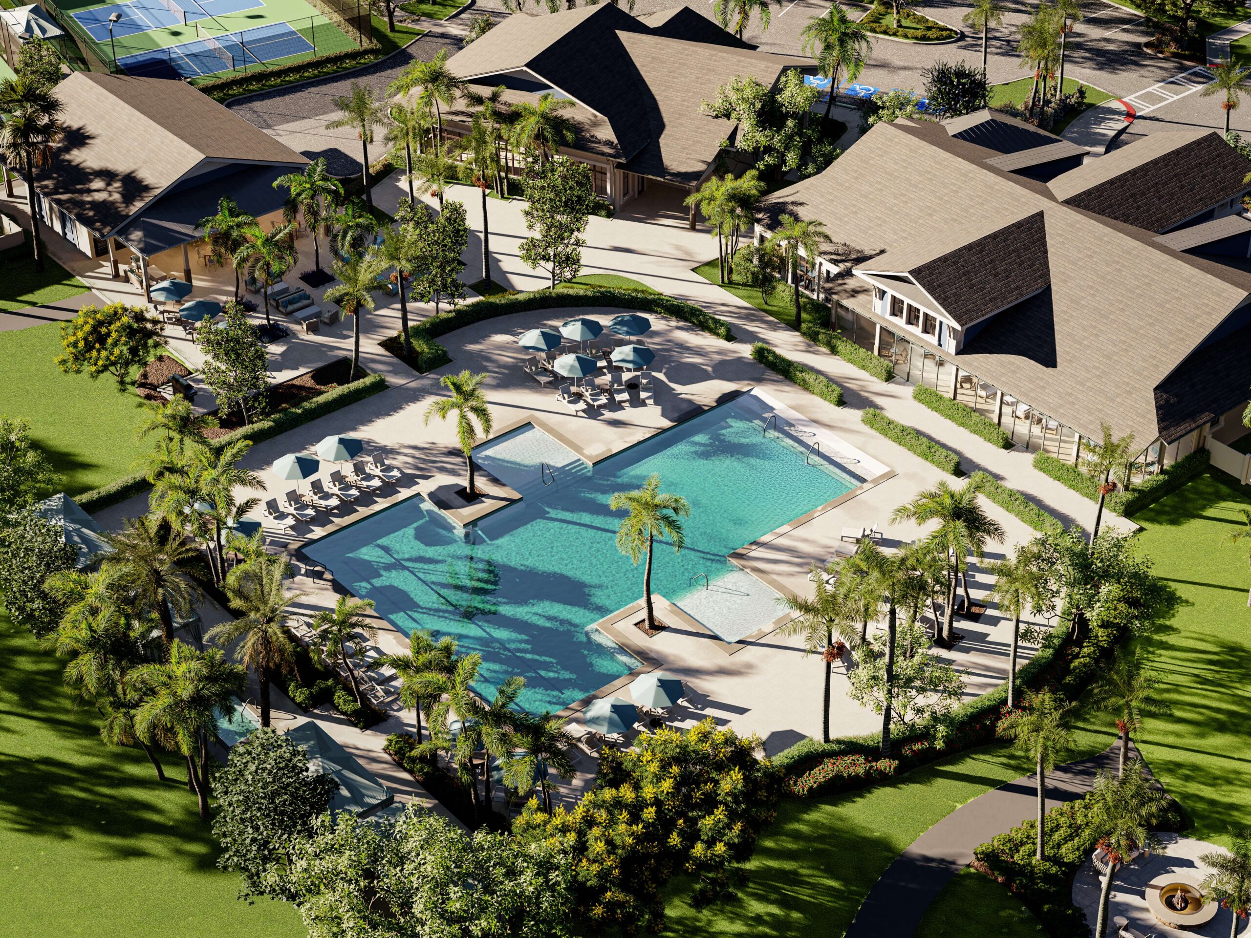 Outdoor lounge and covered pavilion with comfortable seating showcasing the community lifestyle