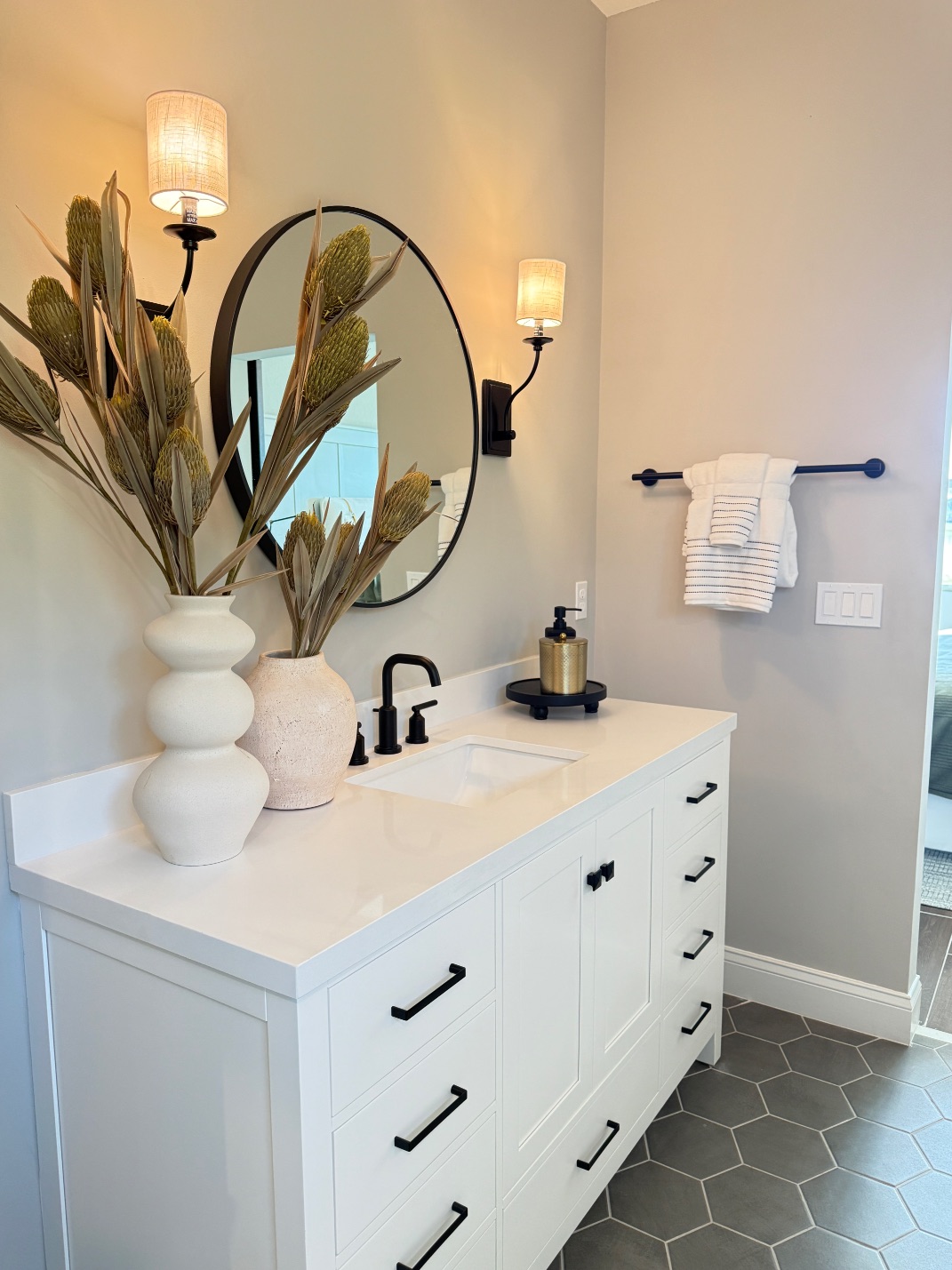 Astaire Primary Bathroom | Four Seasons at Wylder K. Hovnanian Astaire Model Primary Bathroom at Four Seasons at Wylder - Luxurious master bath with modern fixtures and large shower, Port St. Lucie, FL