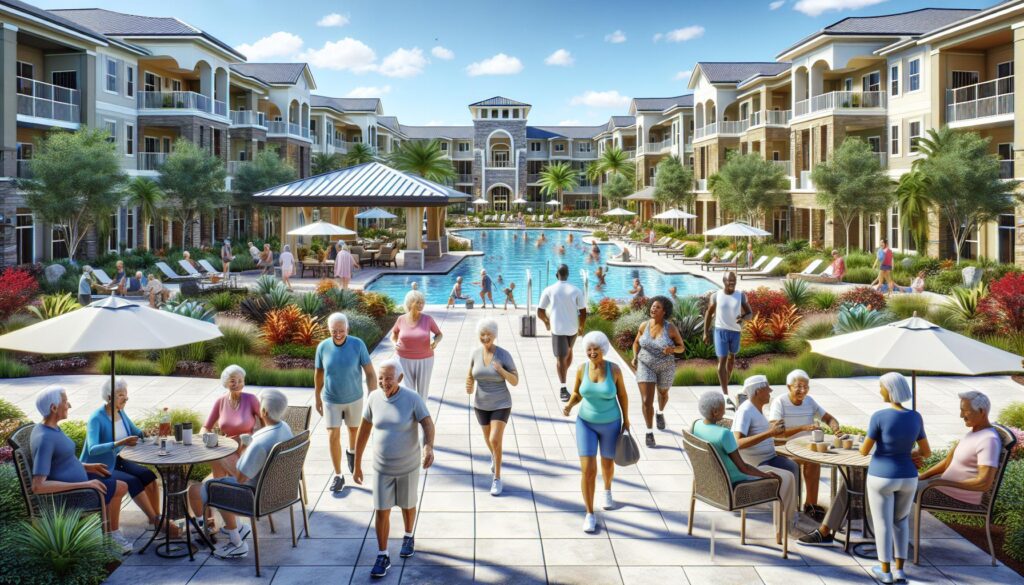 Residents relaxing on patios at Four Seasons Wylder