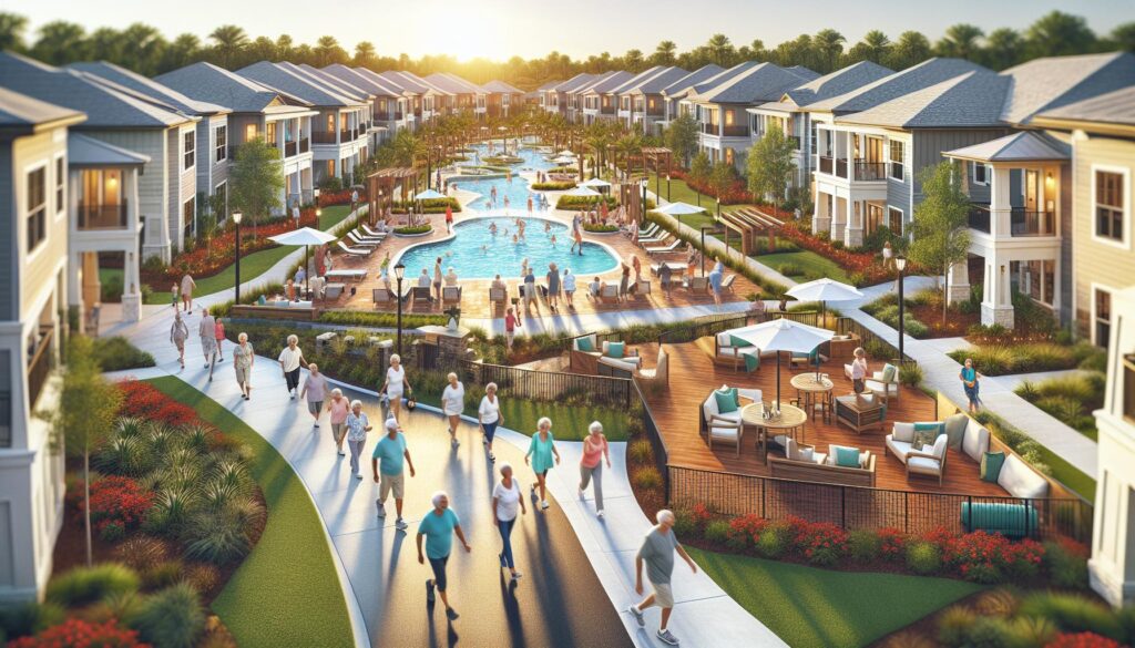 Aerial view of Four Seasons at Wylder with amenities and homes.